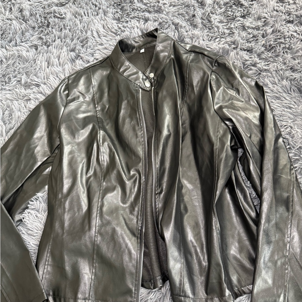 Classic Black Faux Leather Jacket - Women's